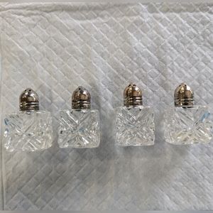 Vintage 1950's Leonard Japan Crystal Cut Glass Miniature Salt and Pepper Shakers